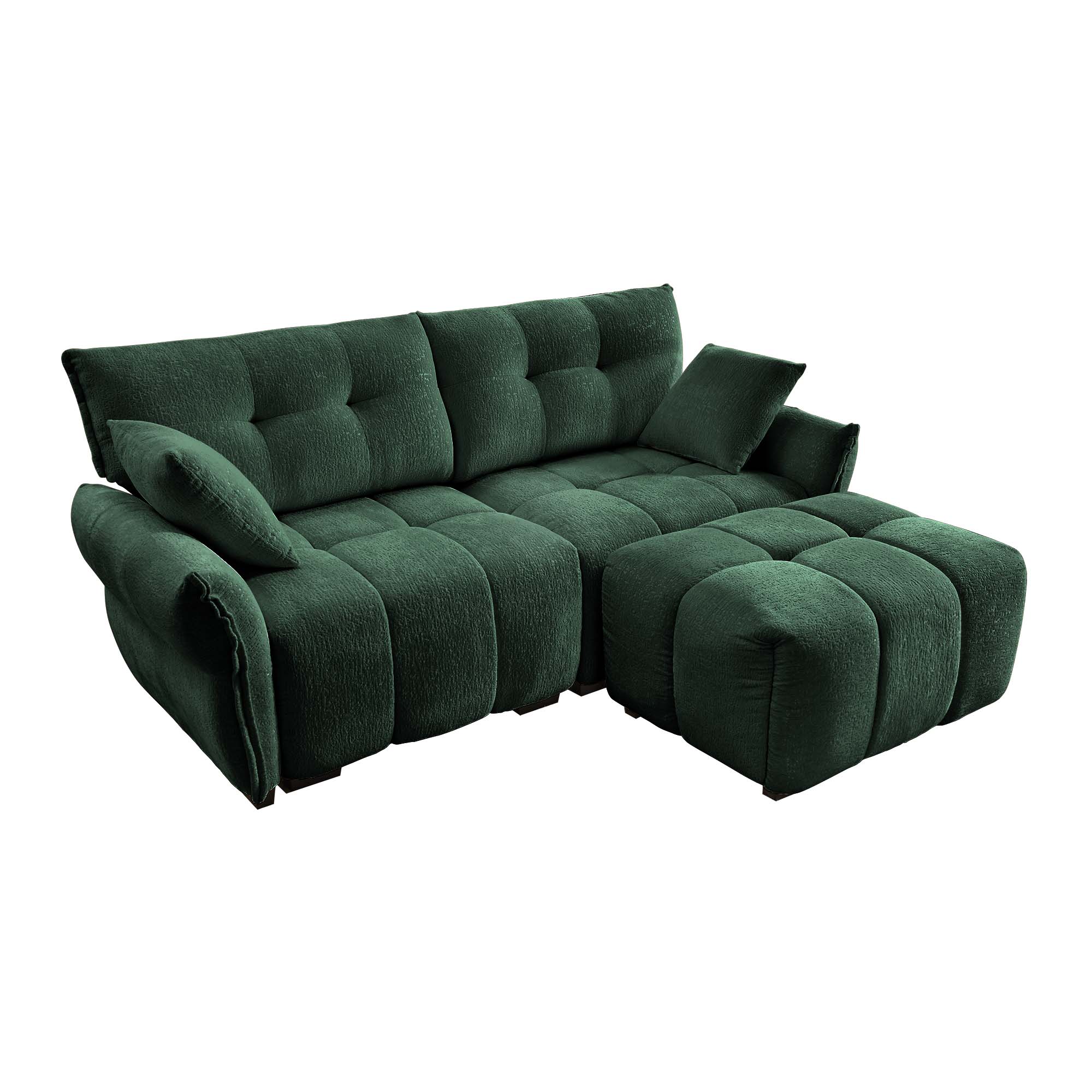 Modern Chenille Fabric 2-Seater Sofa With Ottoman
