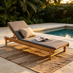 Light Teak Acacia Wood Chaise Lounge Set: 1 Frame + 1 2-Fold Dark