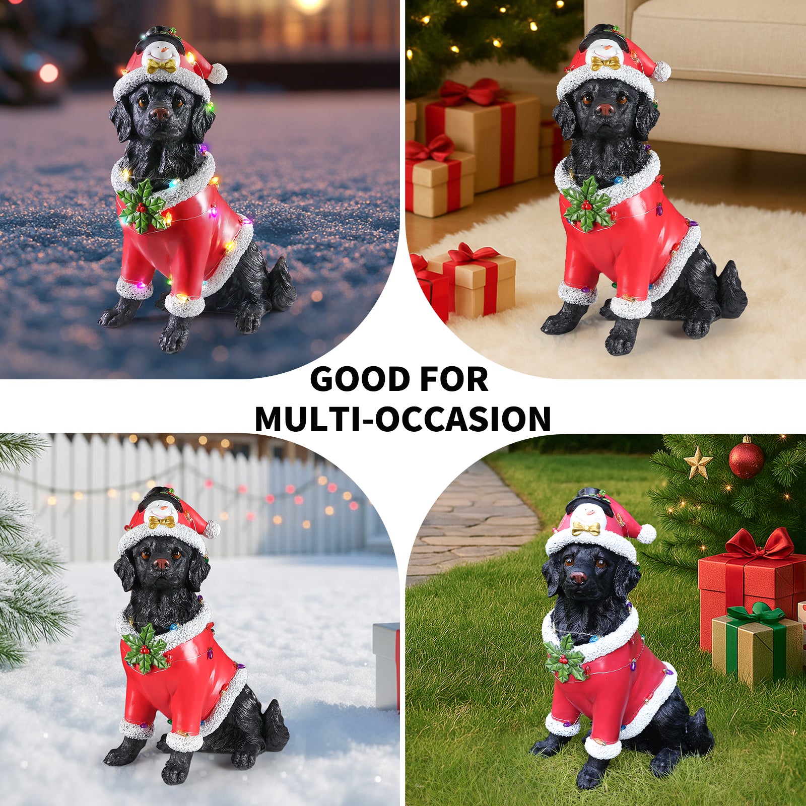 Christmas Dog Statue, Holiday Dog Figurine
