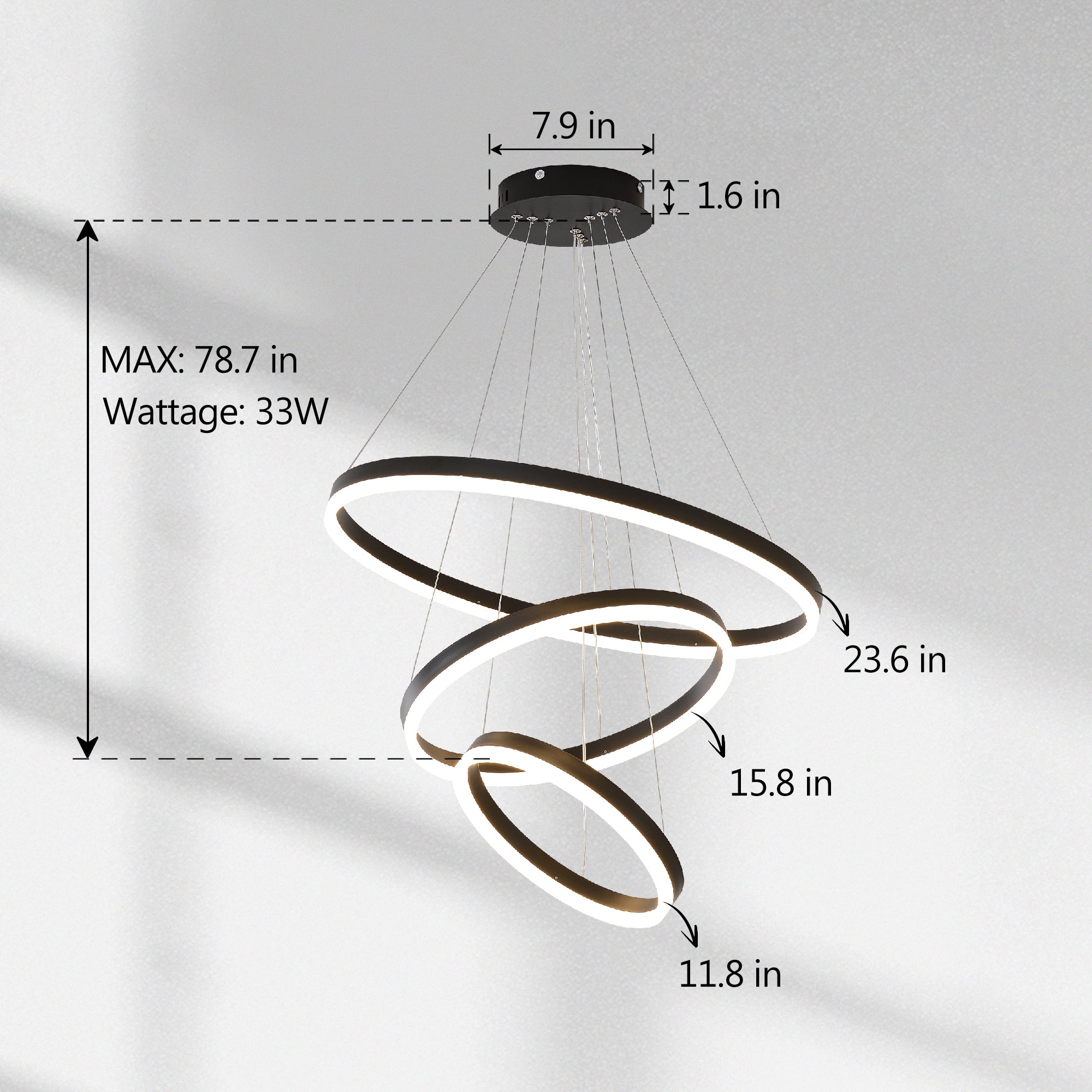 Modern 3 Rings Chandelier