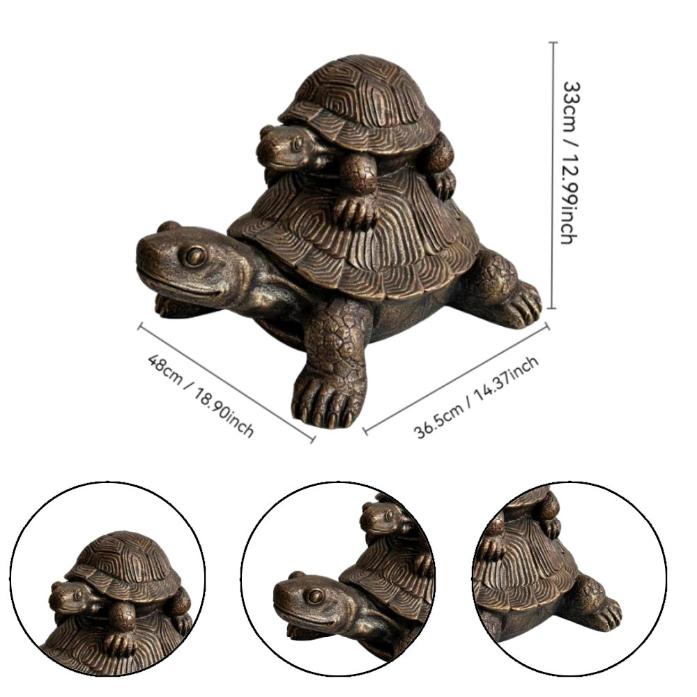 19'' Vintage Bronze Stacked Turtle Statue Resin Mother Baby Tortoise Sculpture Rustic Farmhouse Table Shelf Entryway Indoor Decor Weatherproof Garden Lawn Patio Figurine Gift for Nature Lover
