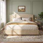 King Size Upholstered Bed Frame With Velvet Fabric Thick Headboard