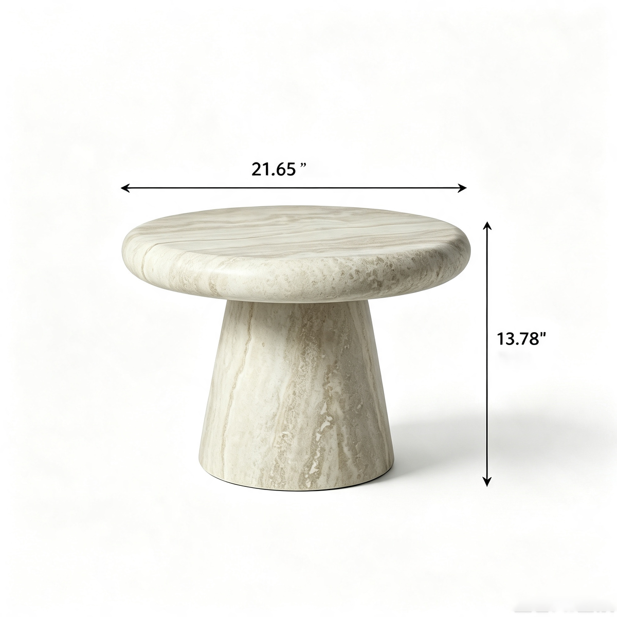 Round Fiberglass Travertine Print Coffee Table, 21.65-Inch, Low Profile