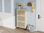 Rattan 3 Door Shoe Rack, Freestanding Modern Shoe Storage Cabinet