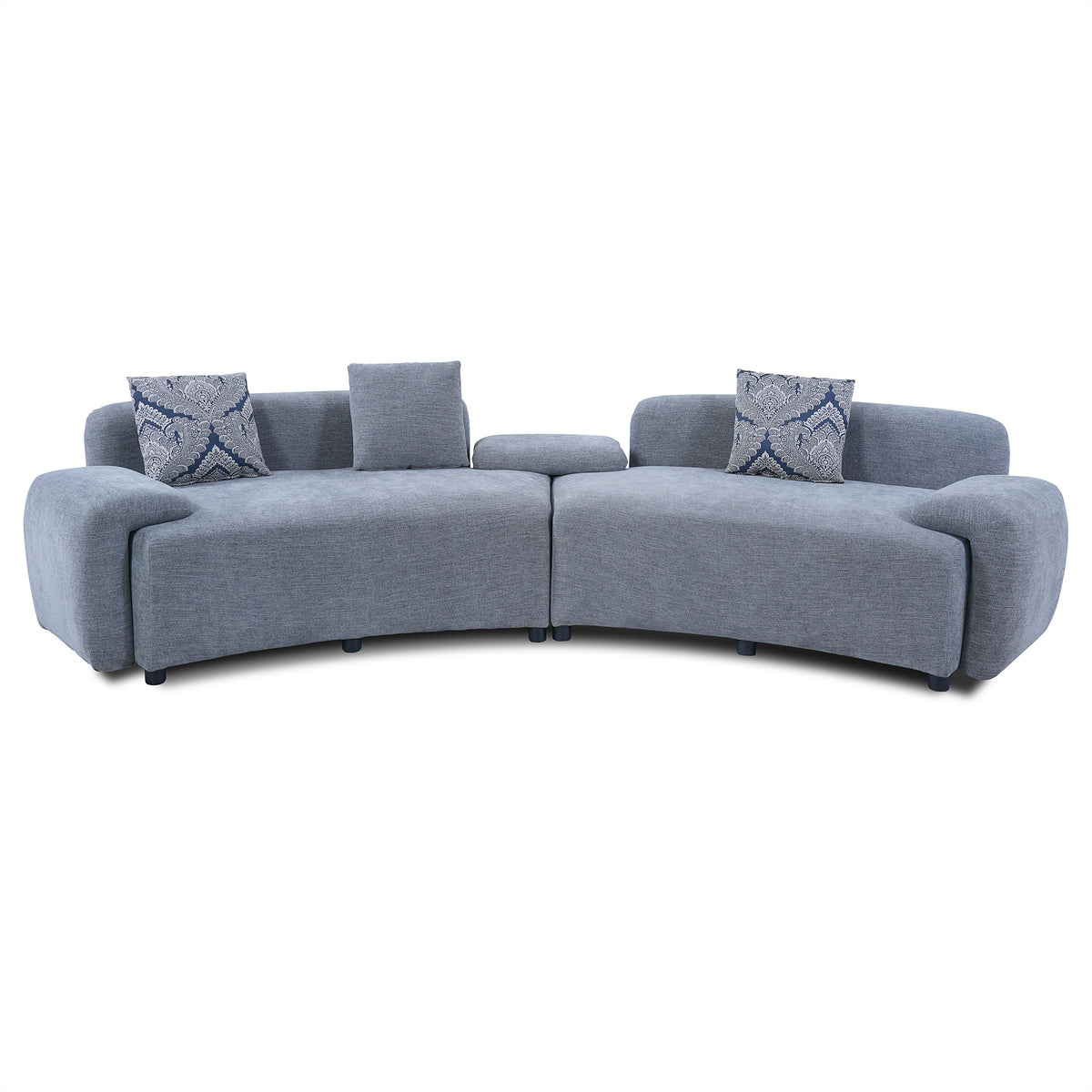 122-Inch Grey Curved Sofa, 4-Seat, Medium-Soft Fabric