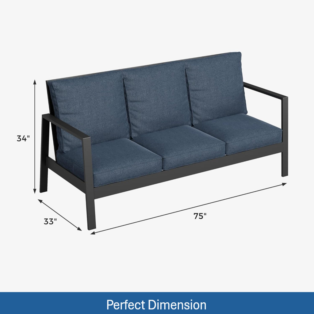 75" All-Weather Aluminum 3-Seat Patio Sofa