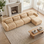 L-Shaped Soft And Fluffy Plush Fabric Modular Sectional Sofa