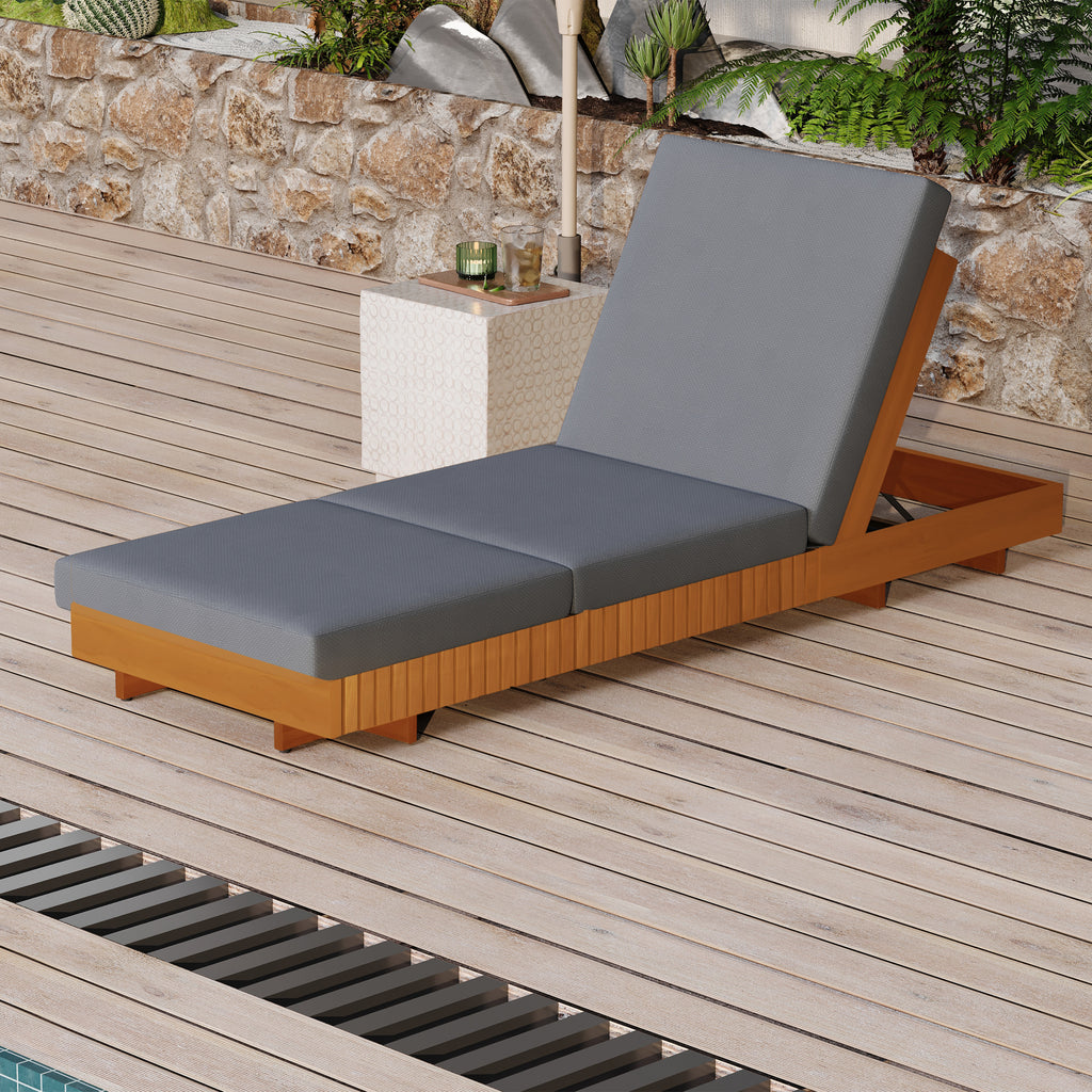 Lounge Chaise Set, Acacia Solid Wood with Lounge Cushion