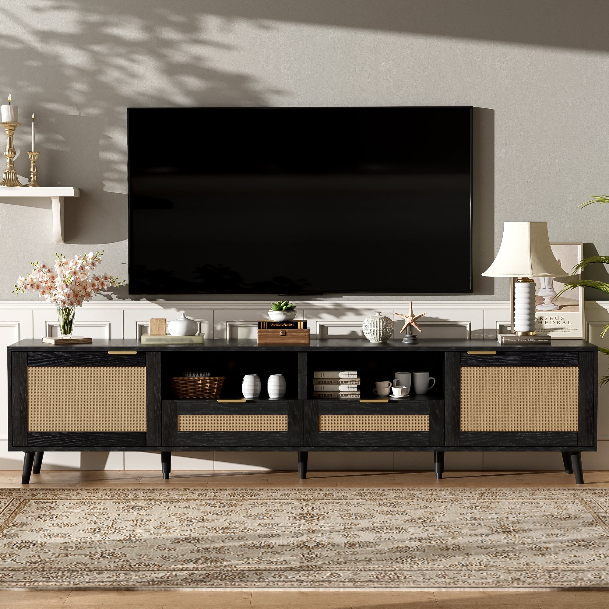 Rattan TV Stand for TVs up to 85''