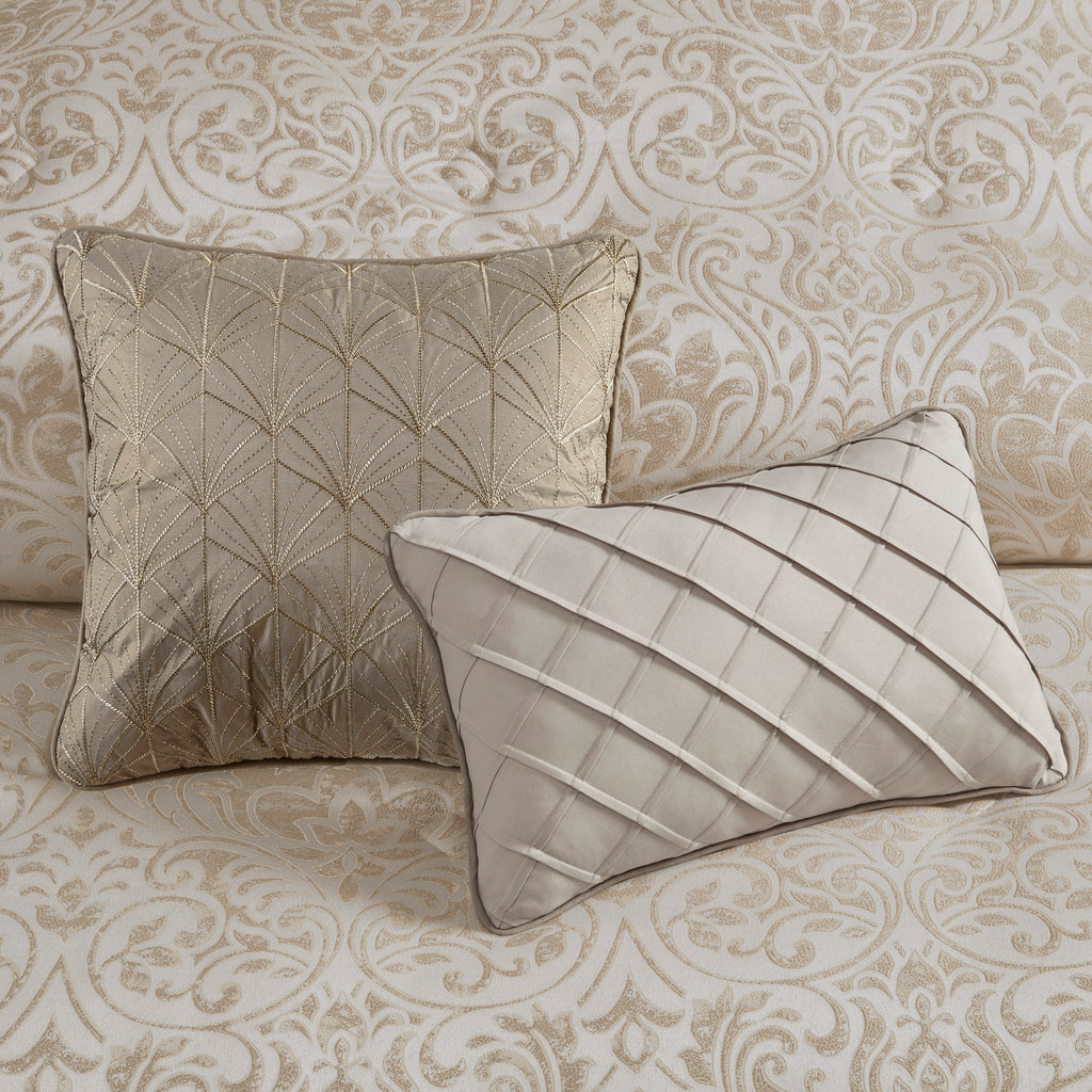 12 Piece Jacquard Comforter Set with Bed Sheets Khaki Cal King