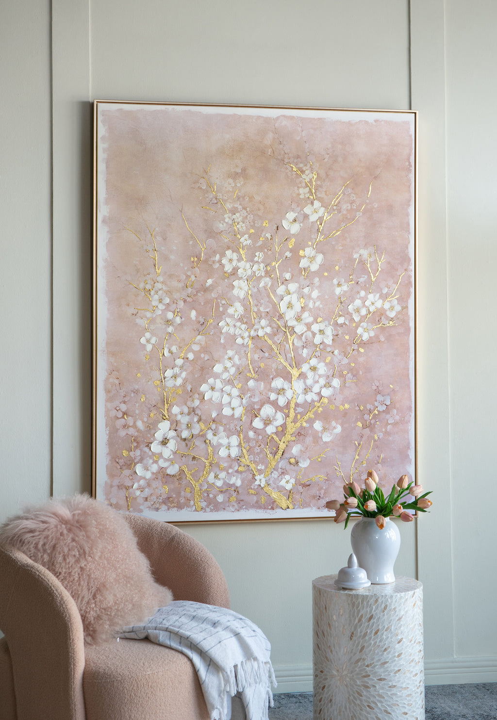 59.1x47.2" Hand-Painted Cherry Blossom Canvas Art