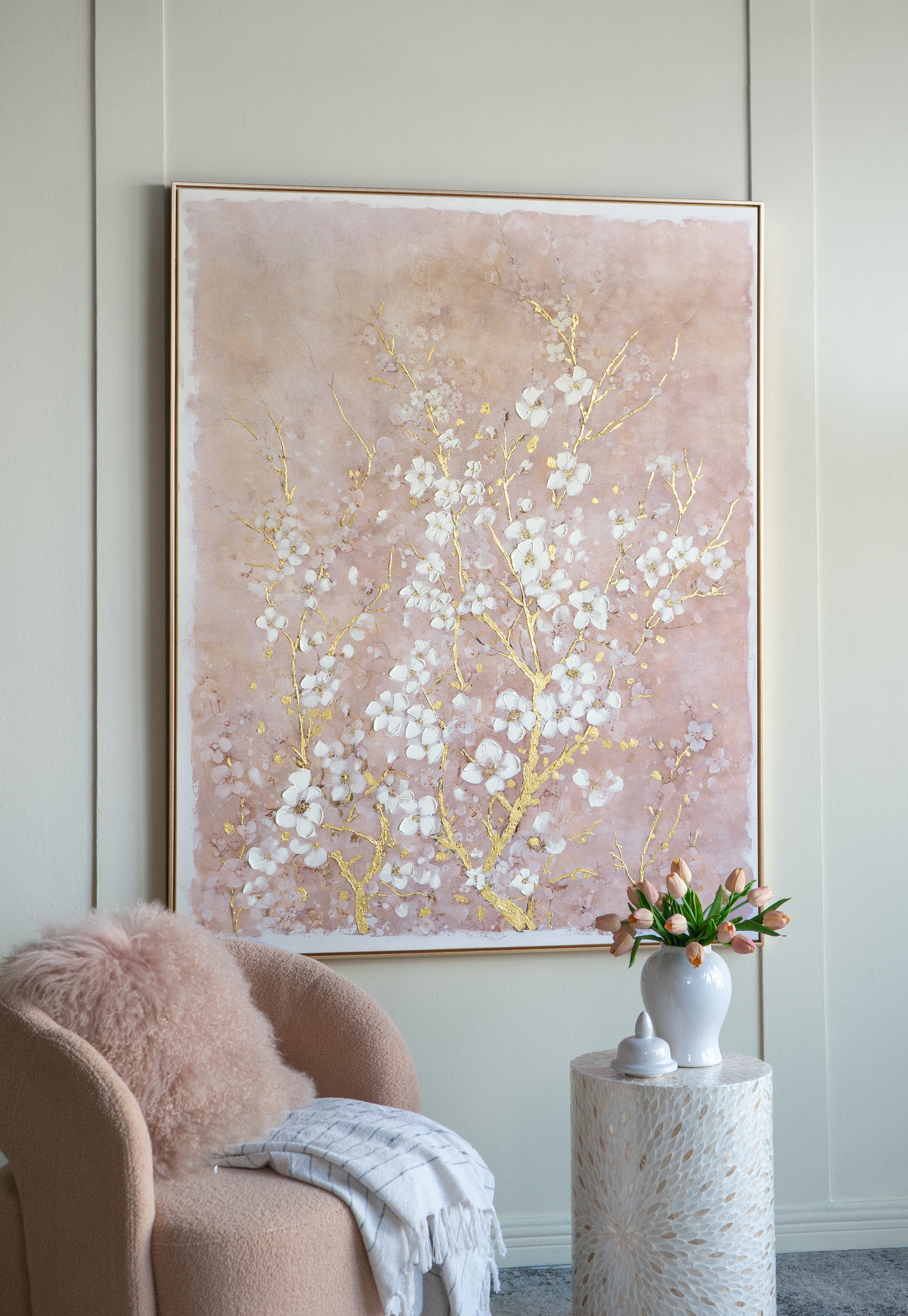 59.1x47.2" Hand-Painted Cherry Blossom Canvas Art
