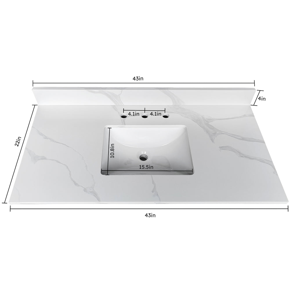 43-Inch Quartz Bathroom Vanity Top