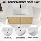 36" Floating Bathroom Vanity with Sink, Wall-Mounted Modern Light