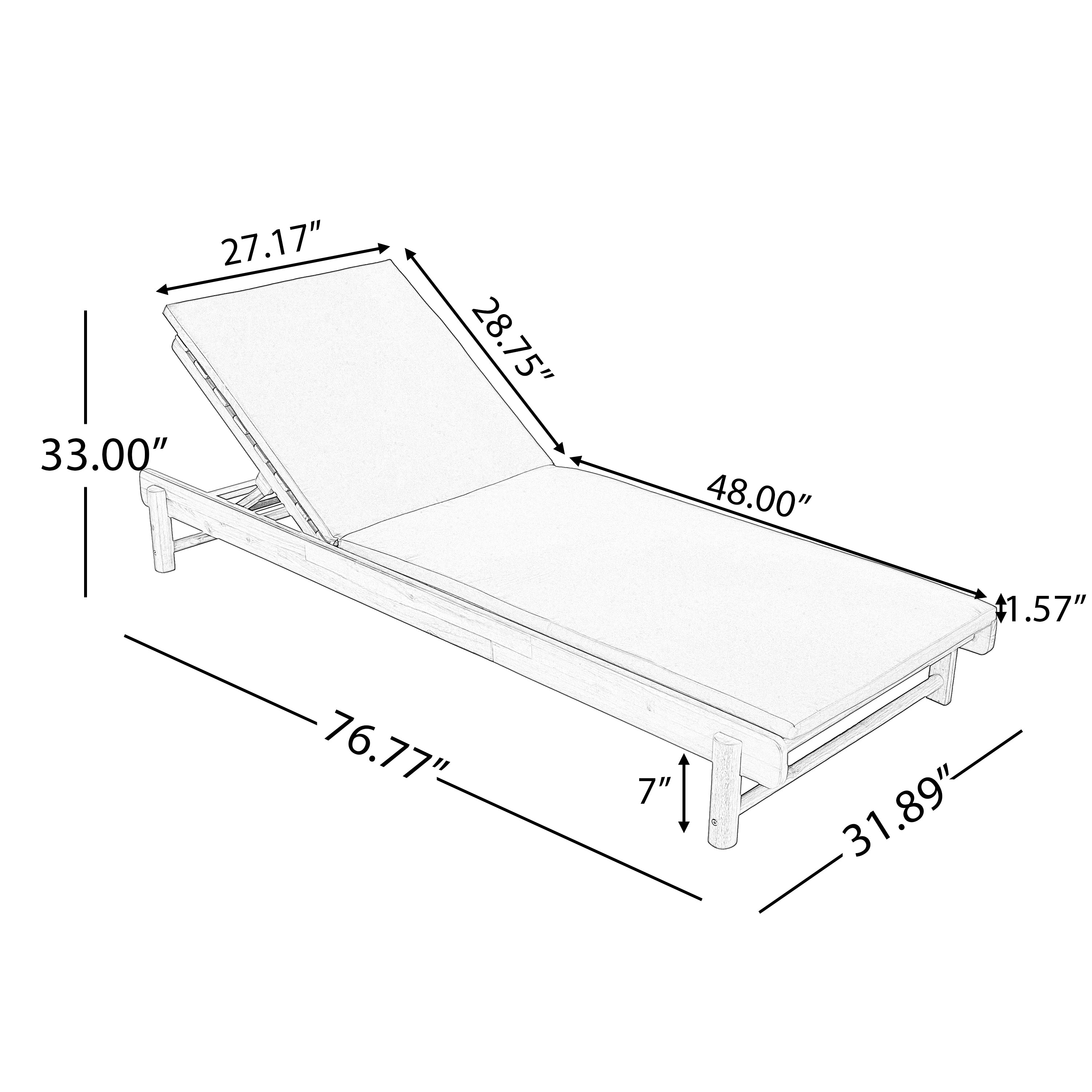 Light Teak Acacia Wood Chaise Lounge Set: 1 Frame + 1 2-Fold Dark