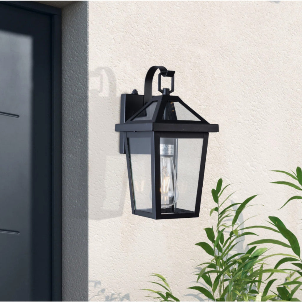13-Inch Dusk to Dawn Outdoor Wall Light, Modern Black Metal and Glass