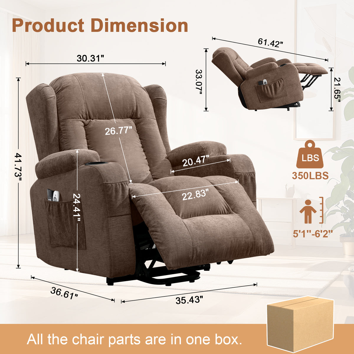 Power Lift Recliner Chair for Elderly with Massage and Heat 8-Point Massage, Lumbar Heat, Electric Lift Assistance, USB Charging Port, Dual Cup Holders, Side Pockets