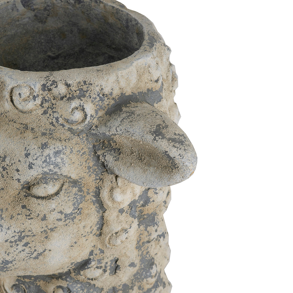 Magnesium Sheep Head Planter with Distressed Finish