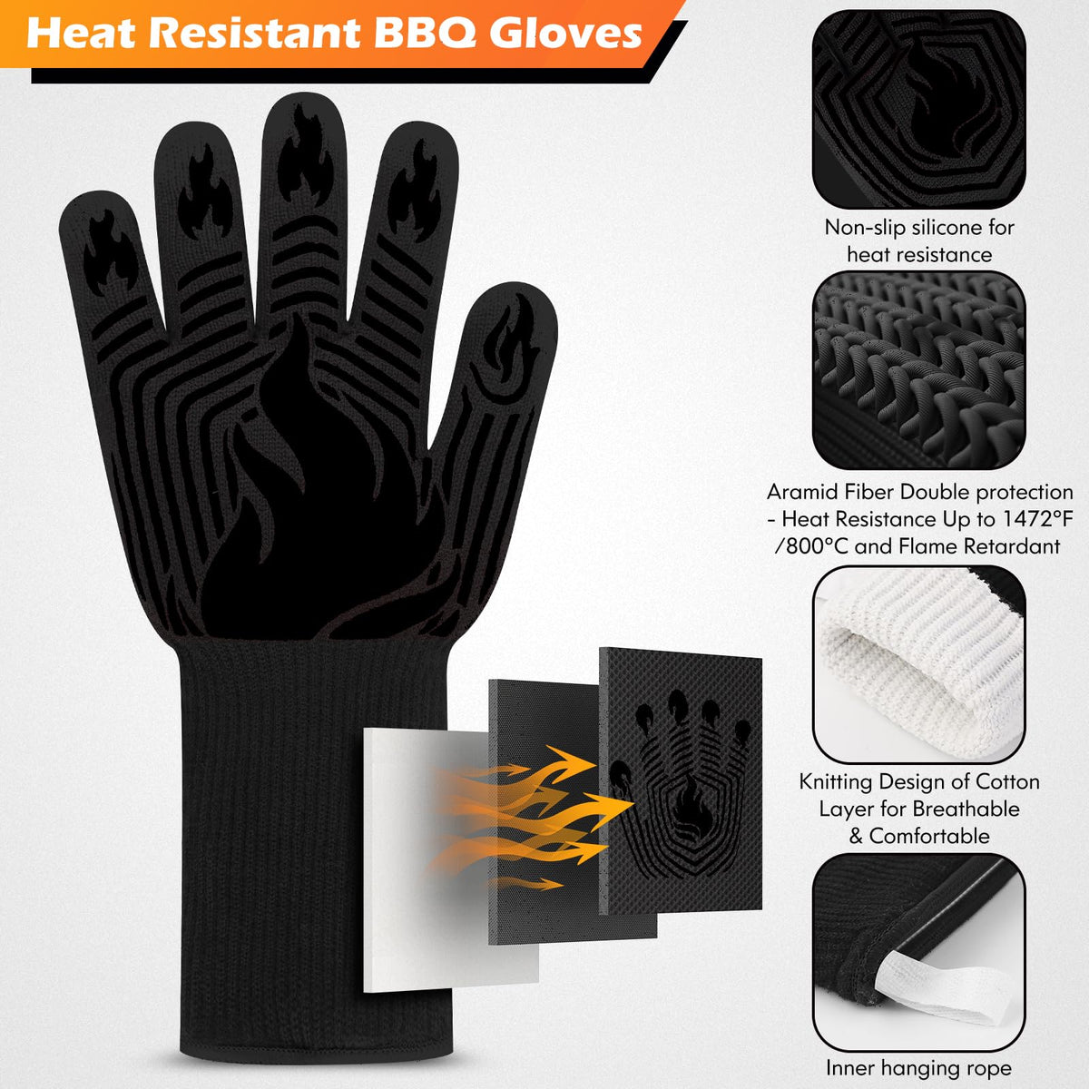 BBQ Gloves – 1472°F Heat Resistant Fireproof Mitts
