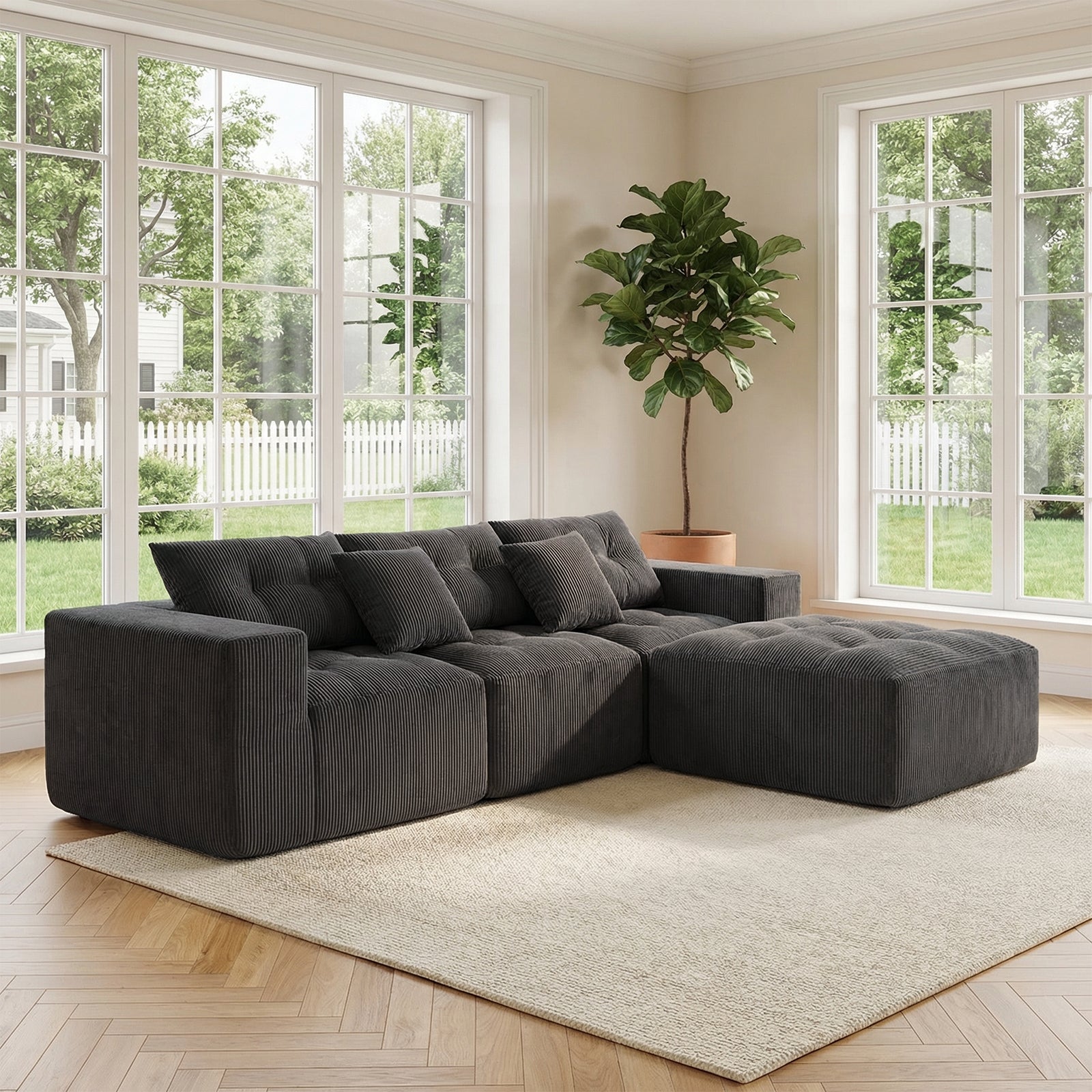101" L-Shaped Modular Compression Sofa, Gray