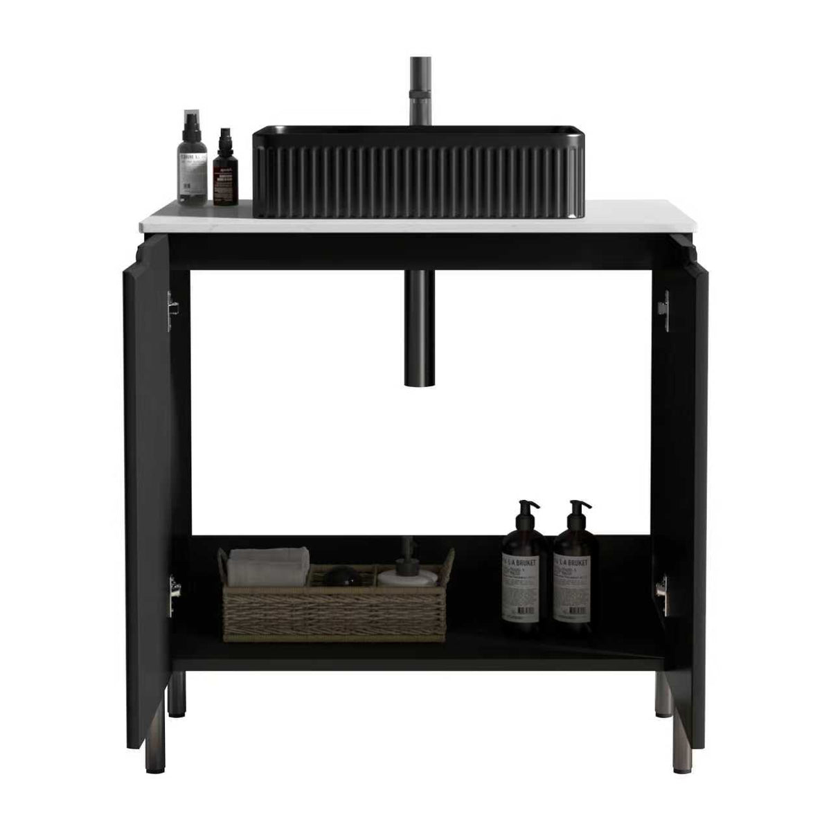 Torino 30-Inch Bathroom Vanity with Ceramic Sink, Black and White