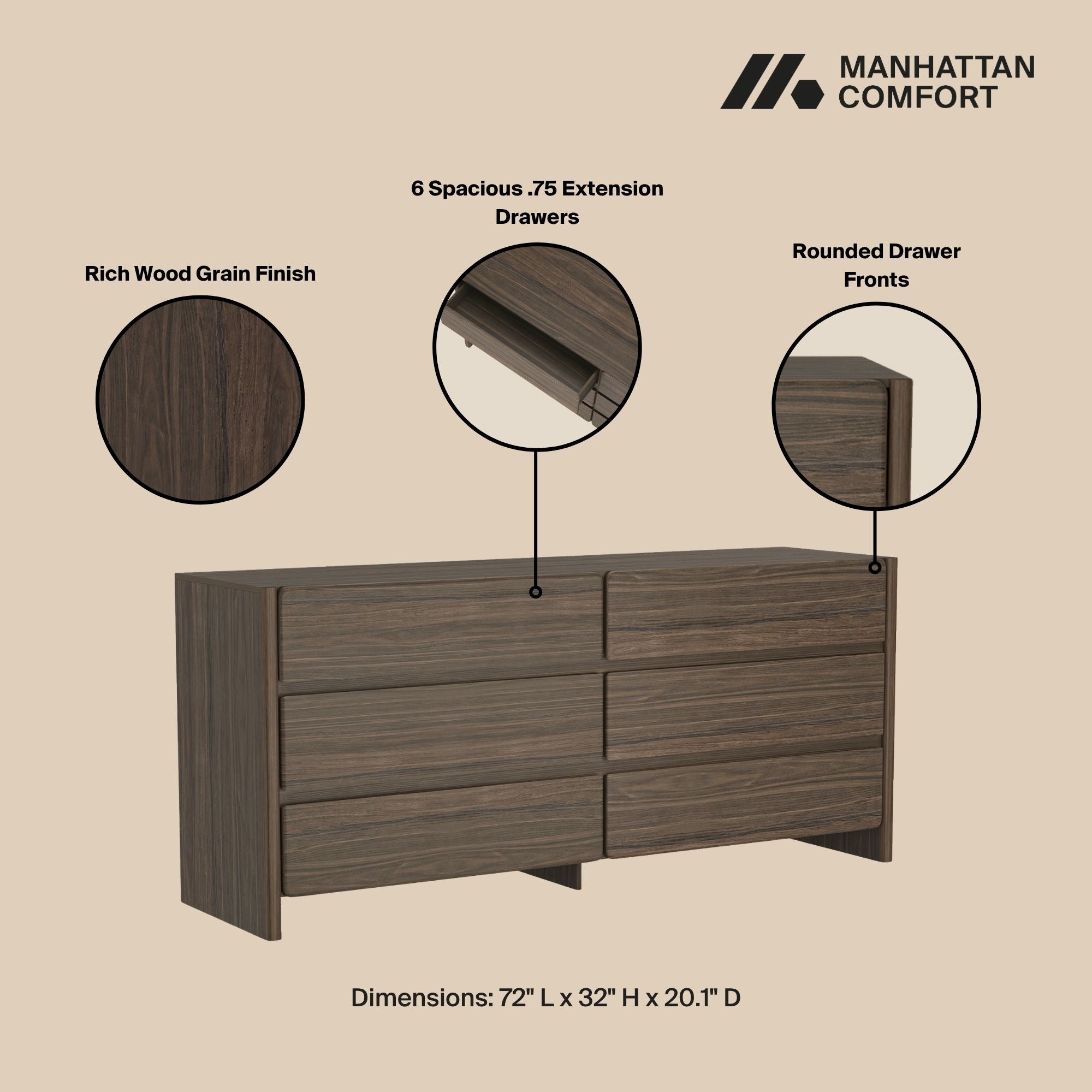 Linda Modern 72" Double Wide Dresser