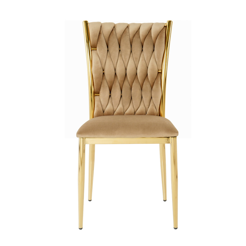 Modern Simple Velvet Dining Chair, Brown, Gold Metal Legs, Set of 2