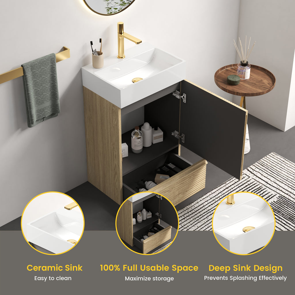 Gada 20-Inch Bathroom Vanity with Ceramic Sink, Light Oak