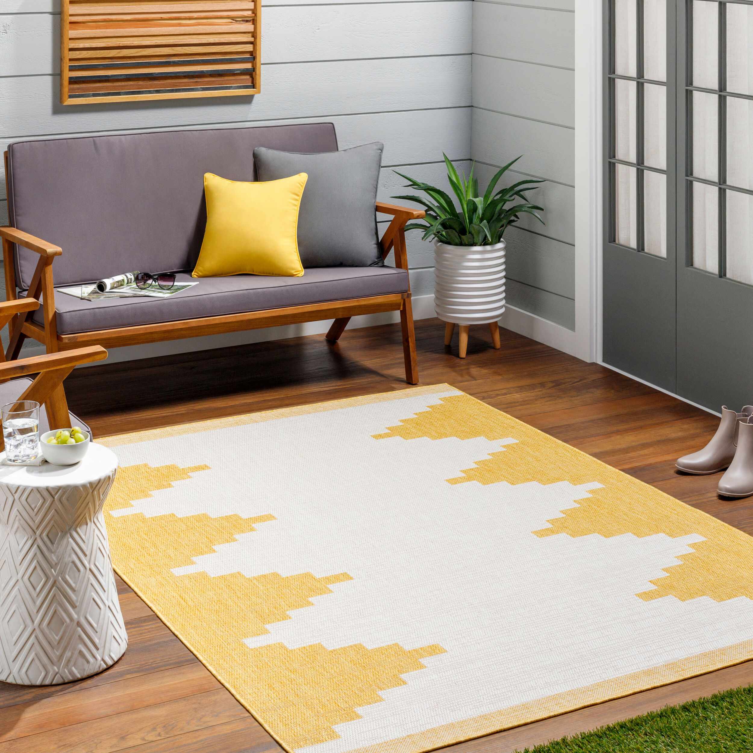 Djugun Yellow Outdoor Rug - Clearance