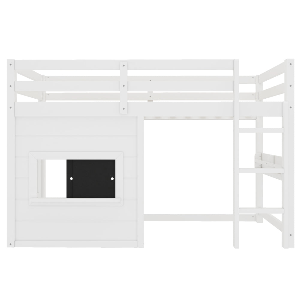 Twin Size Loft Bed With Playful Sliding Chalkboard