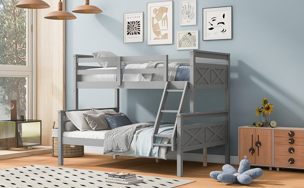 Twin Over Full Bunk Bed with Ladder, Safety Guardrail