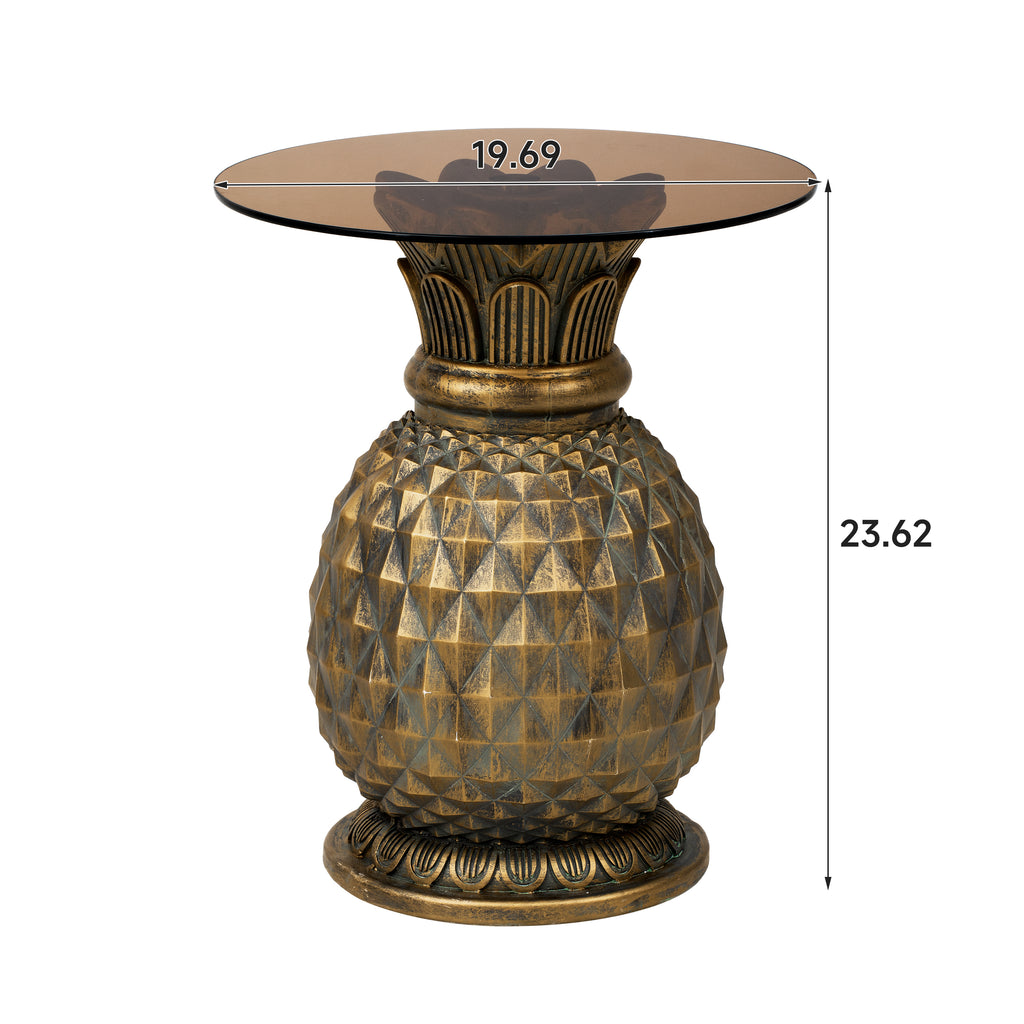 Yellow Pineapple Side Table with Tempered Glass Top, 19.69-Inch