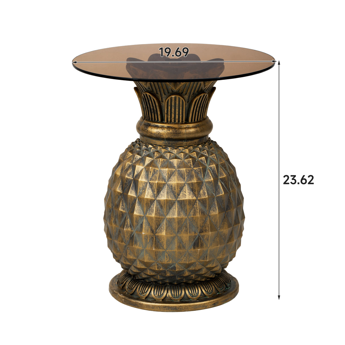 Yellow Pineapple Side Table with Tempered Glass Top, 19.69-Inch