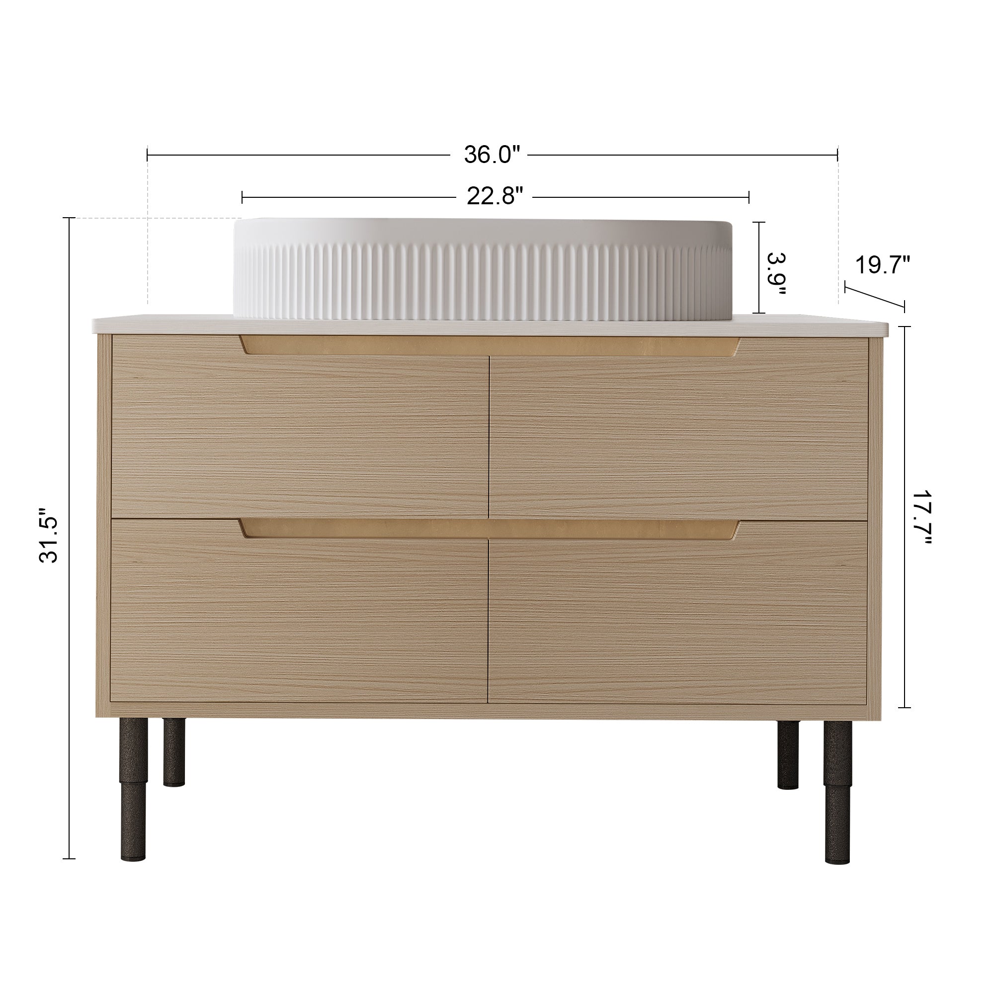 36 Inch Bathroom Vanity with Ceramic Integrated Sink & Soft-Close Drawers
