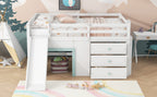 Full Size Low Loft Bed with Slide and Storage Drawers