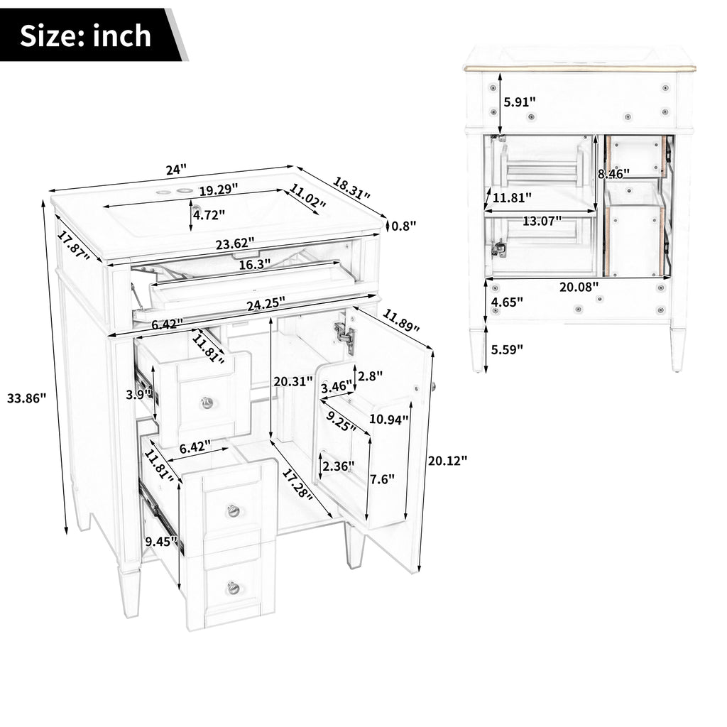 24" Bathroom Vanity with Top Sink