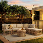 GO 7 Pieces Outdoor Patio Furniture, All-Weather Rattan Sectional Sofa Set