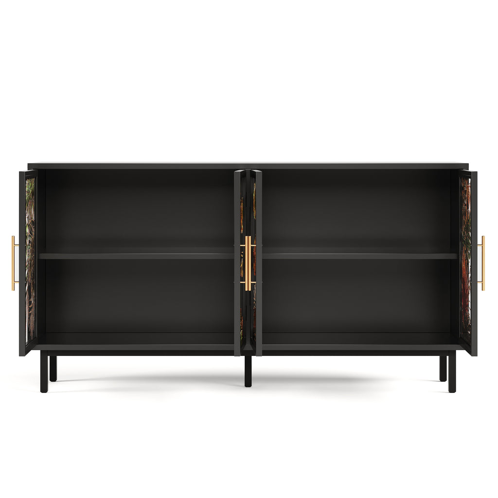 60.3" with 4 doors for Buffet Cabinets, Glazed painting art storage Cabinets, American retro control Console Table decorative Cabinets, Living room, Bedroom, Dining room