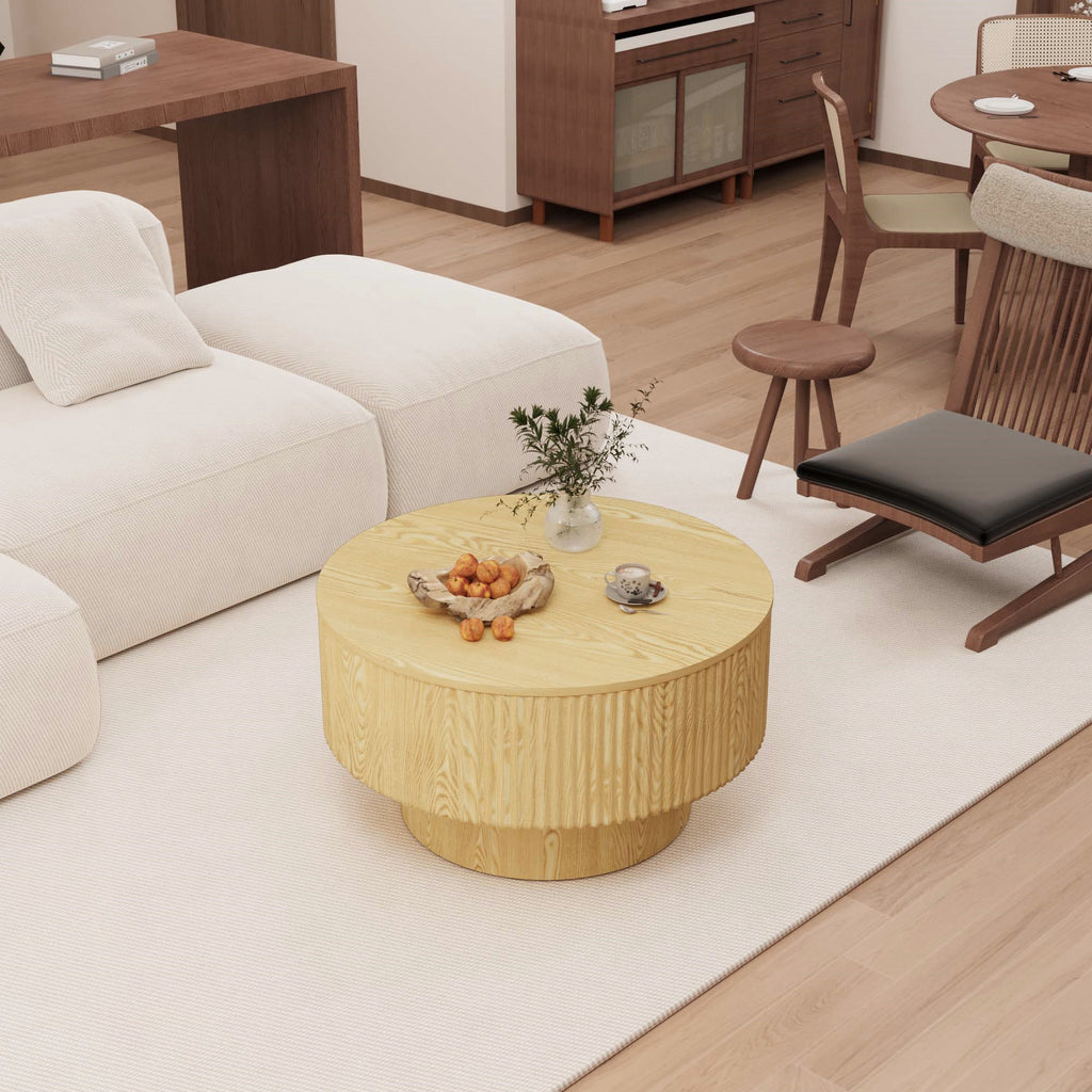 MDF Modern Round Coffee Table and 2 PU Dining Chairs Set