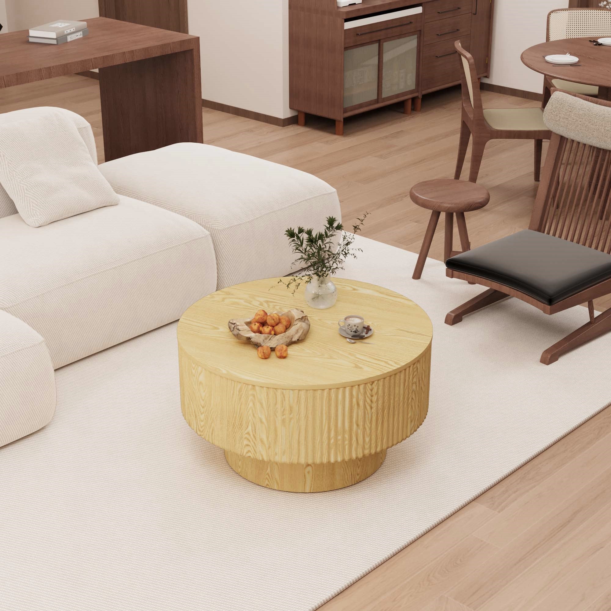 MDF Modern Round Coffee Table and 2 PU Dining Chairs Set