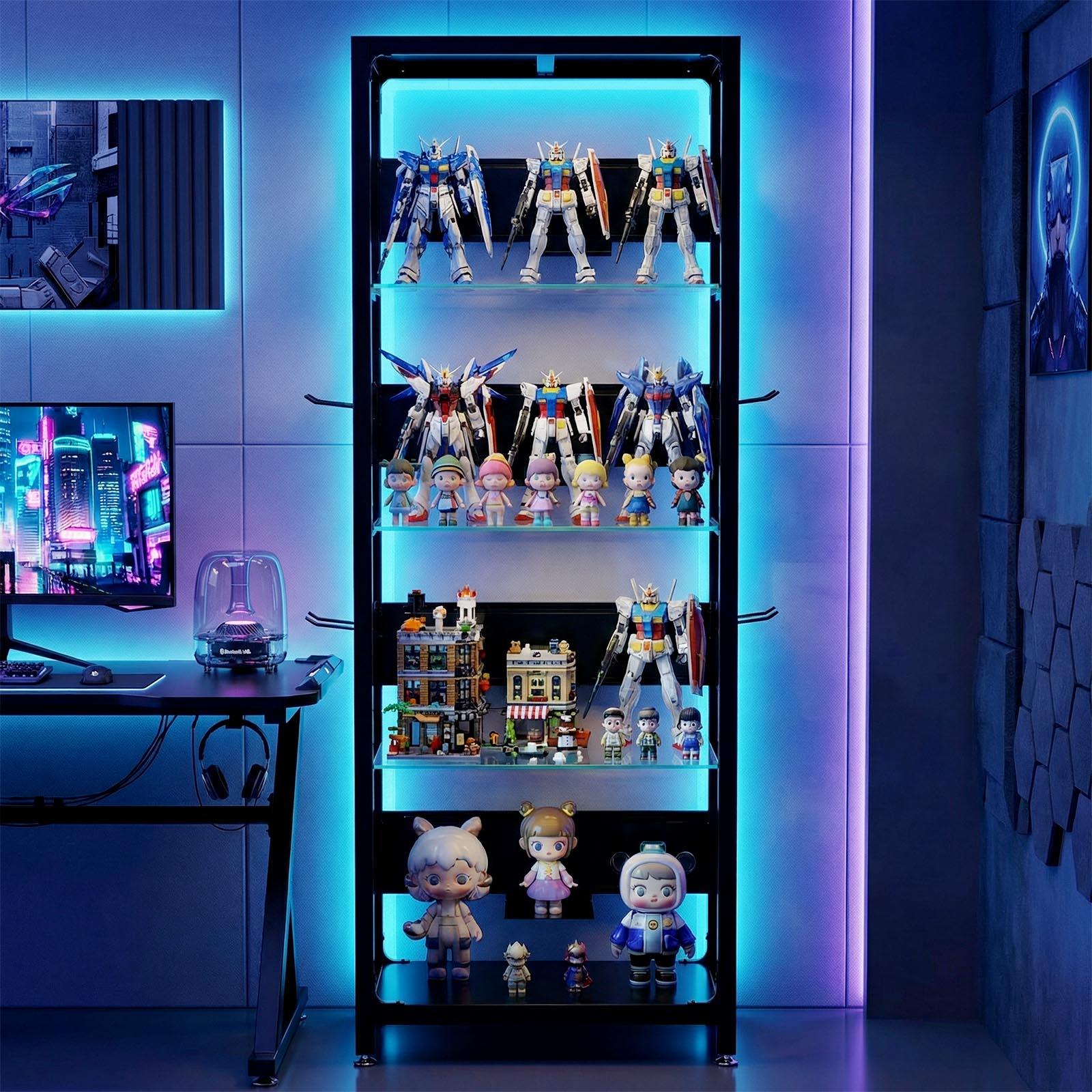 4-Tier Glass Display Shelf with RGB Lights