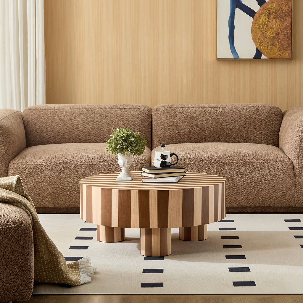 Round Wood Coffee Table, 31-Inch, Natural Walnut Striped