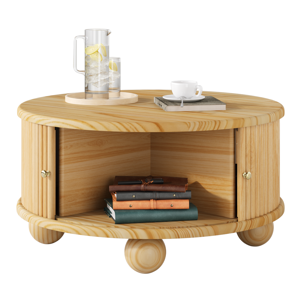 Round Fluted Coffee Table with Storage