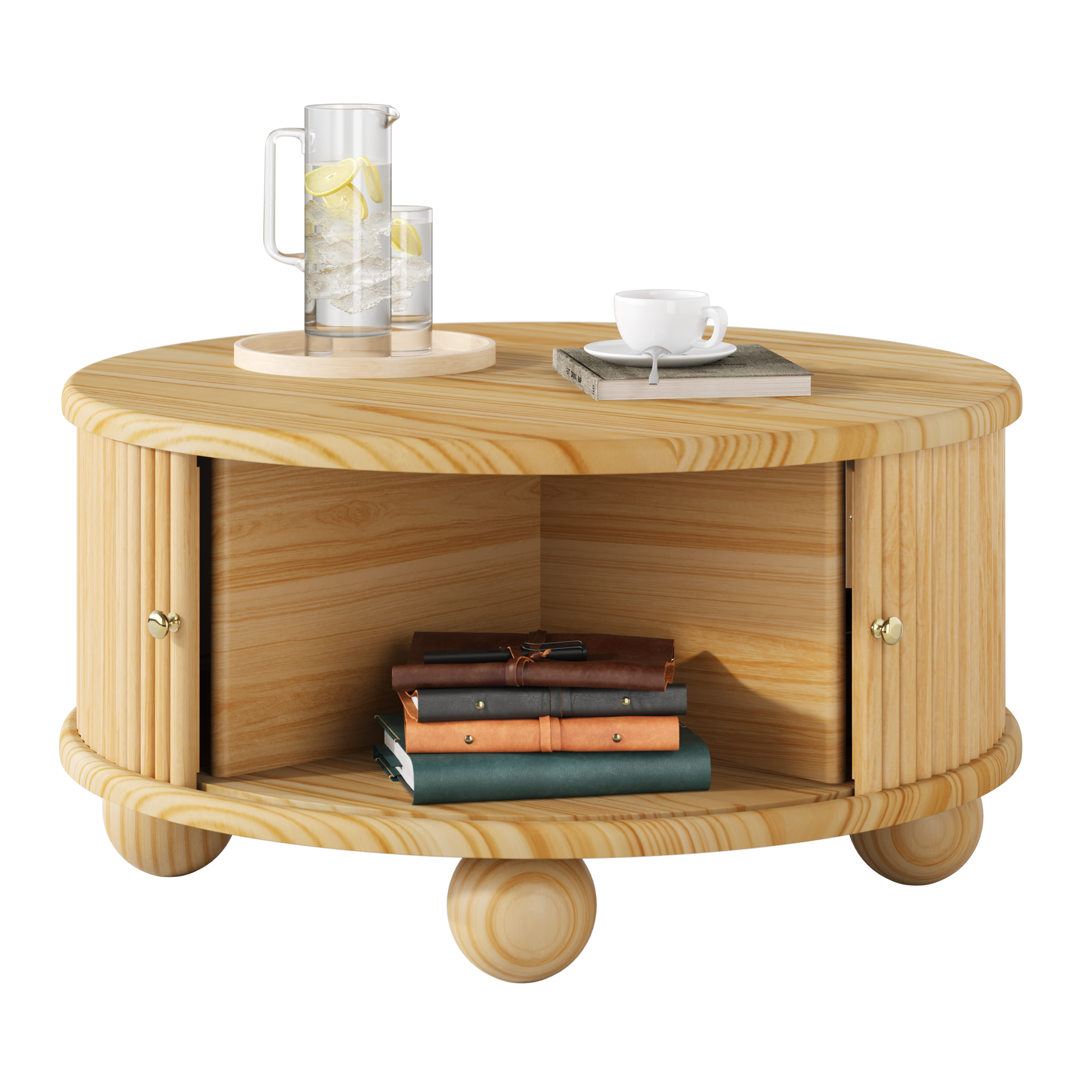 Round Fluted Coffee Table with Storage