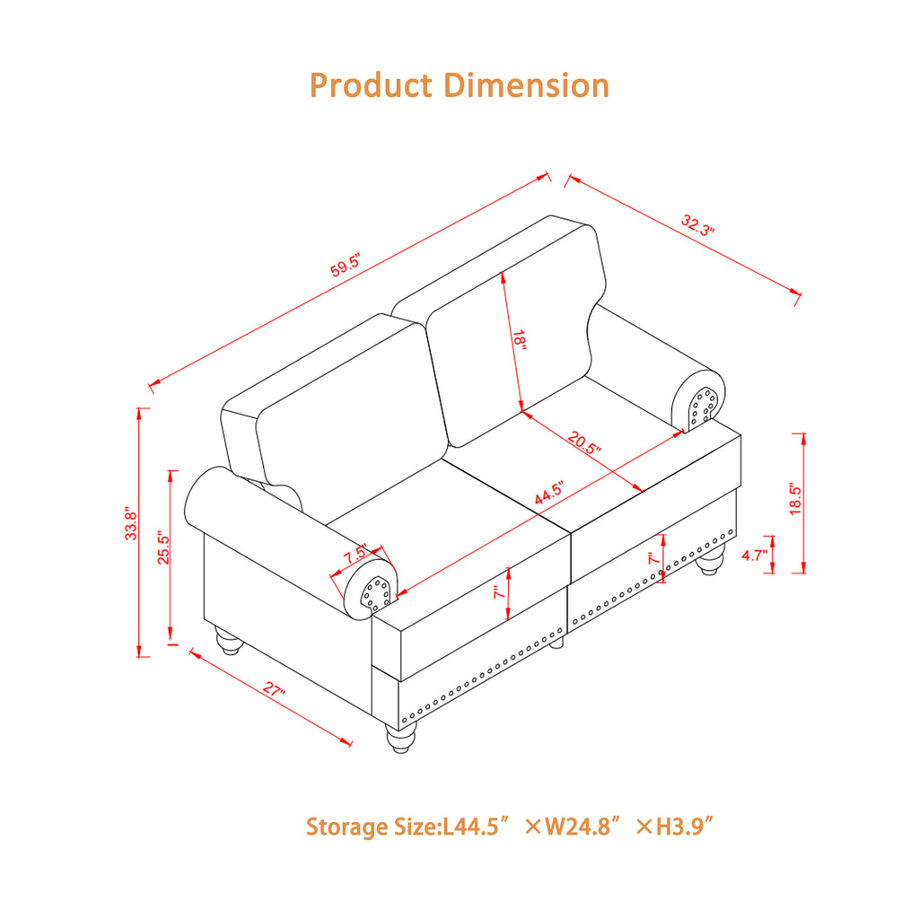 59.5" Modern Classic Design Loveseat