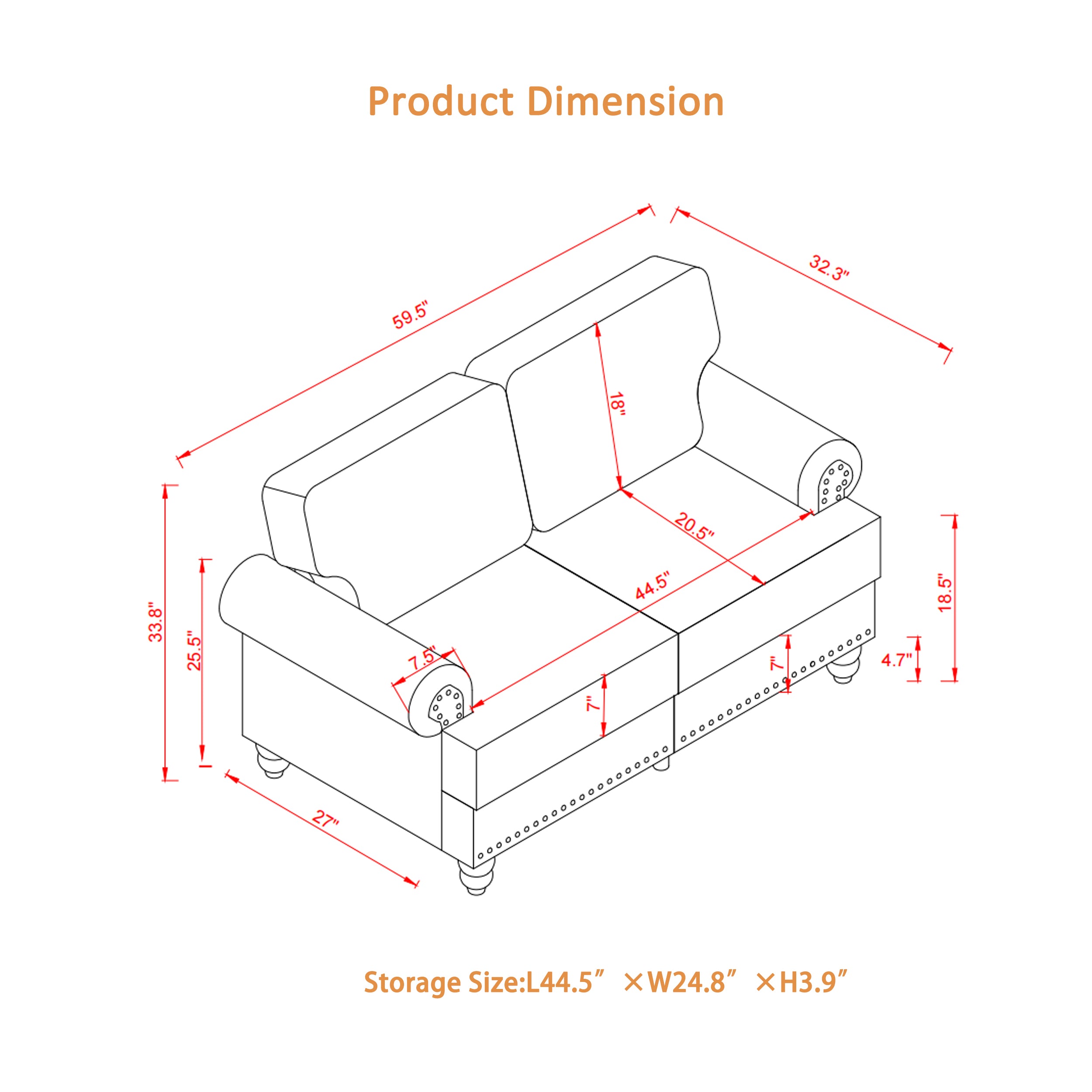 59.5" Modern Classic Design Loveseat