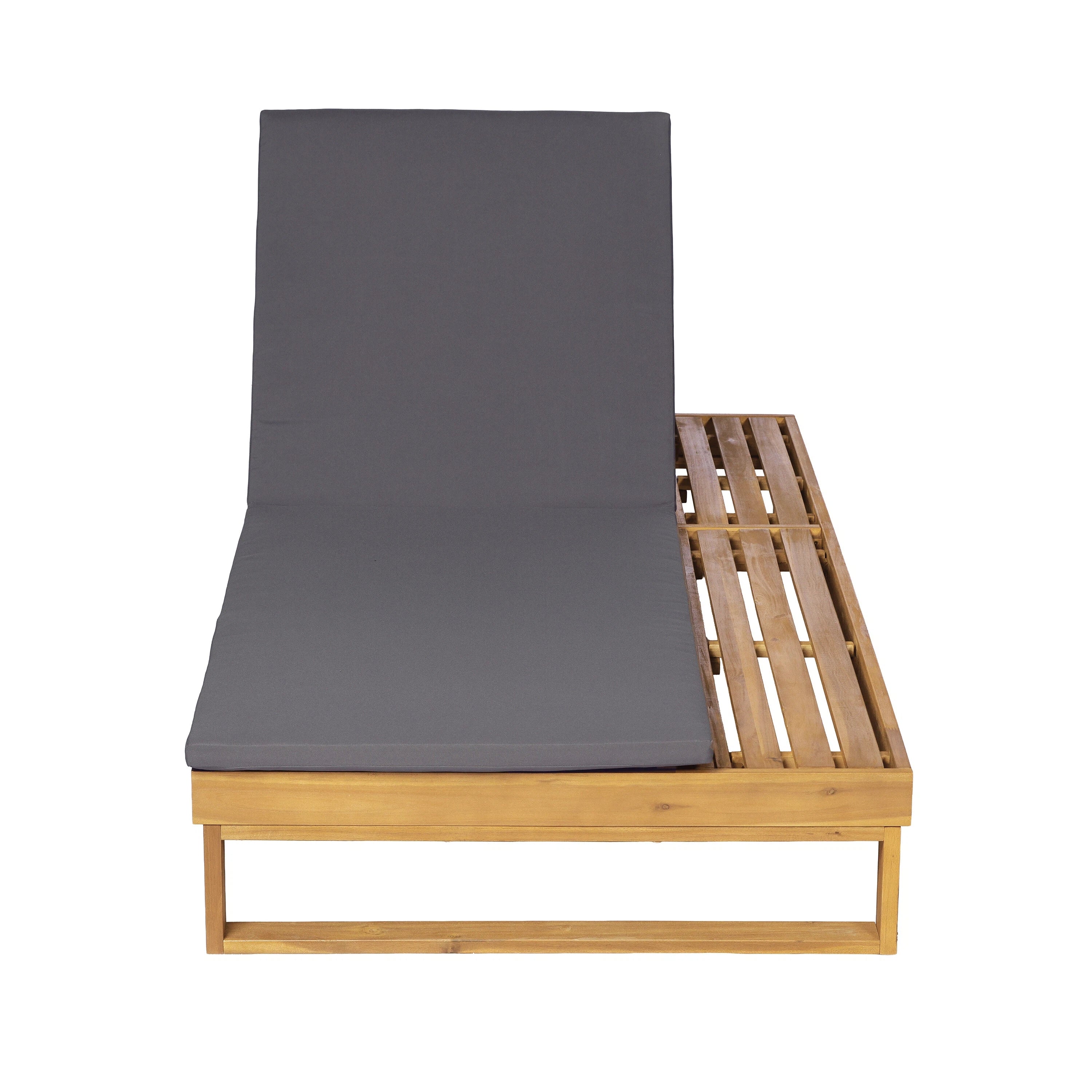 Teak Finish Acacia Wood Chaise Lounge with 1.57-Inch Cushion