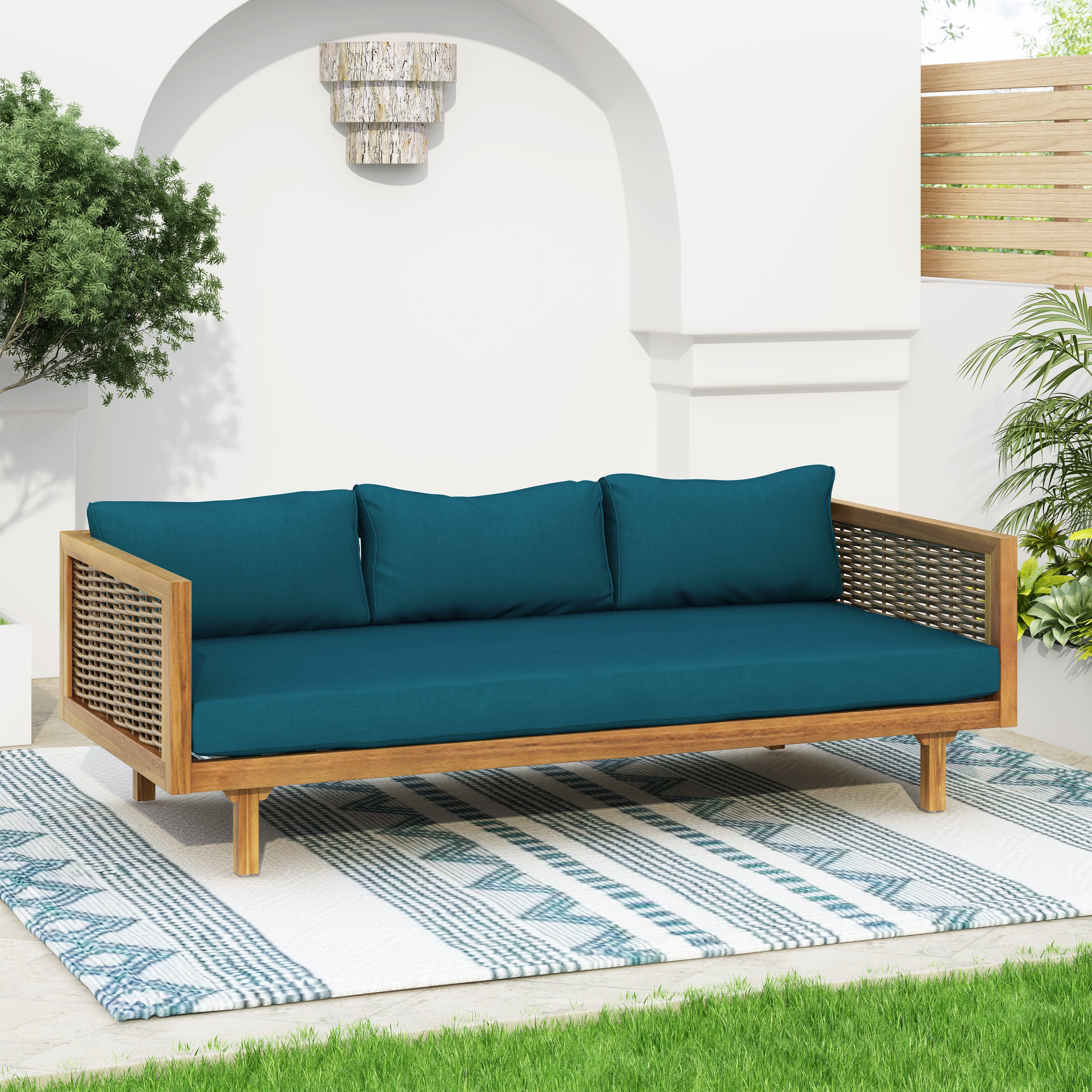 Claremont 3 Seater Daybed With Rattan Arms (Teak Cushion)