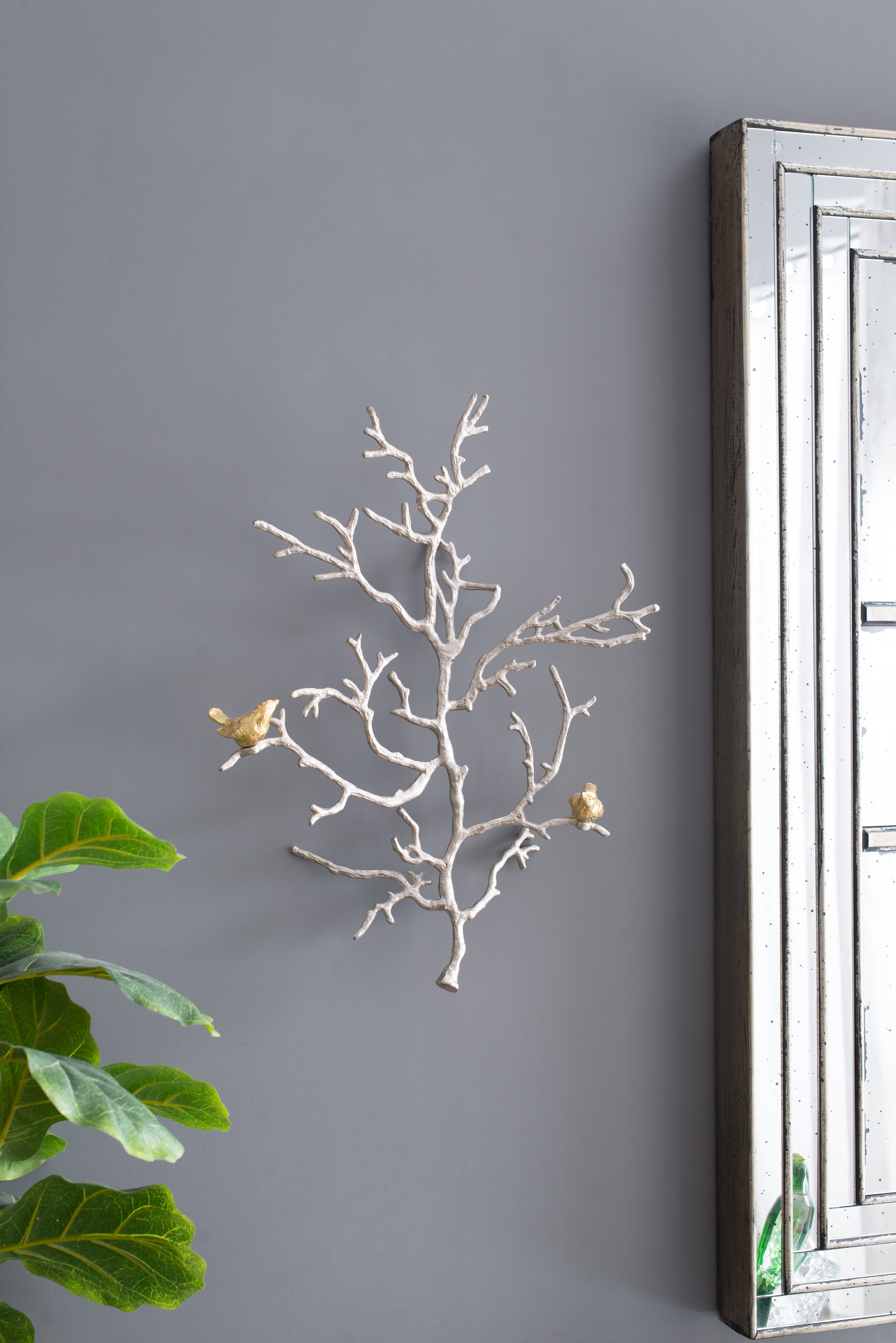 17x5.5x22" Metal Branch Wall Sculptures with Bird Accents, Set of 2