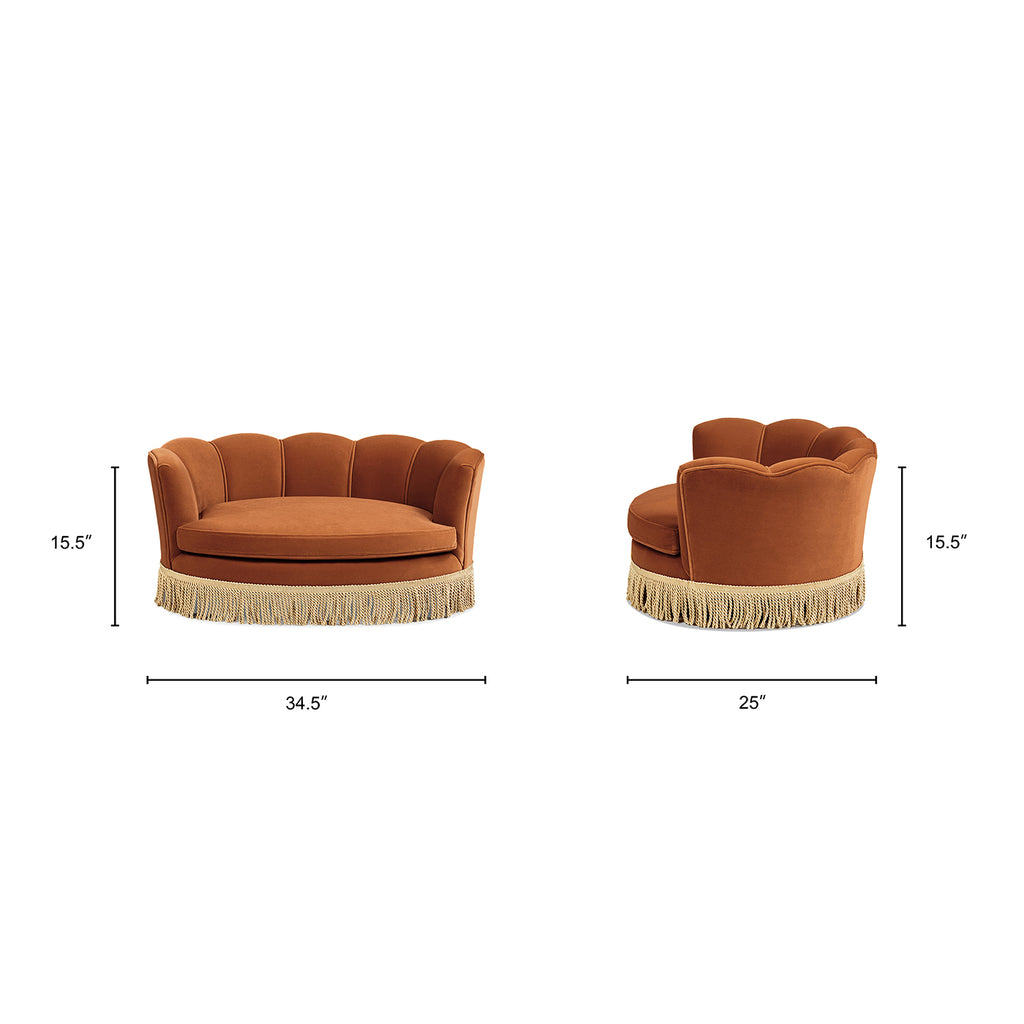 Clara 34.5" Scalloped Pet Sofa Bed, Medium, Burnt